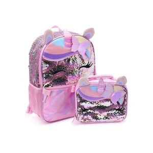 Mochila Girl Unicorn de 17" con Bolsa de Almuerzo, Juego de 2 Piezas, Rosa